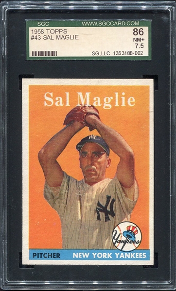 1958 Topps #43 Sal Maglie New York Yankees SGC 86