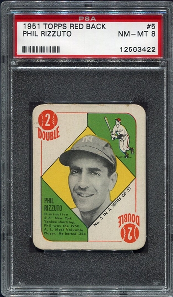 1951 Topps Red Back #5 Phil Rizzuto PSA 8