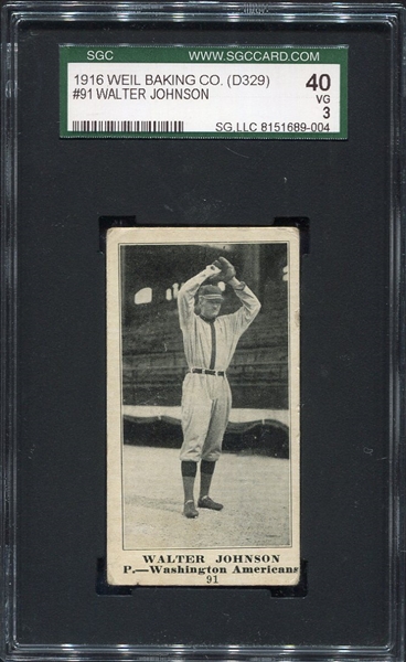 D329 Weil Baking #91 Walter Johnson SGC 40 Extremely Scarce!