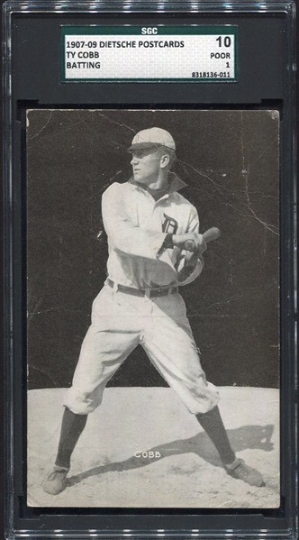 PC765-1 1908 Dietsche Postcard Ty Cobb Batting SGC 10