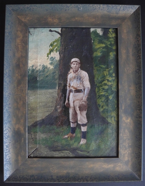 Early 20th Century Baseball Player Painted Photograph