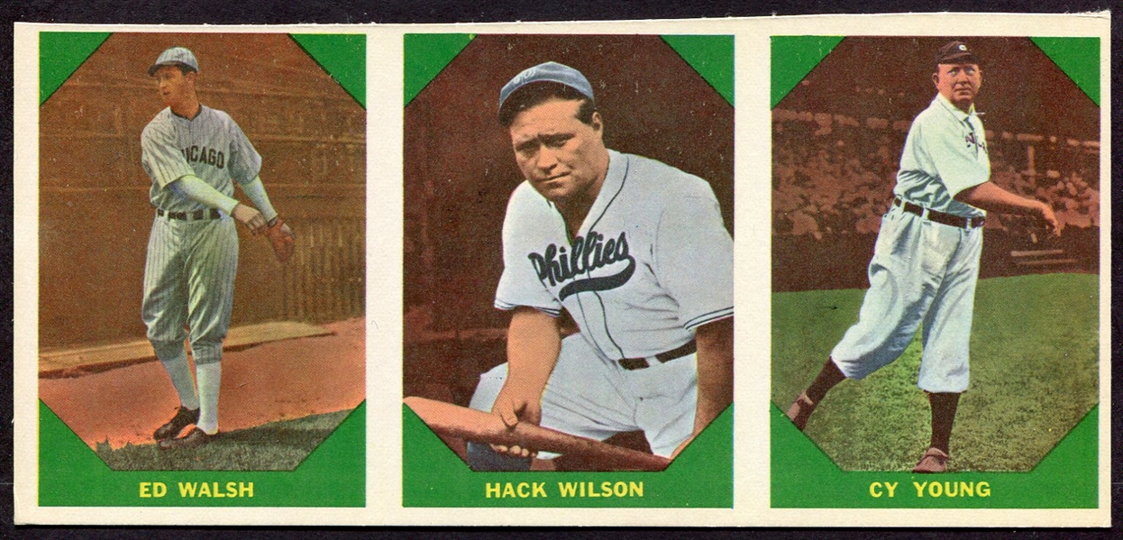 1960 Fleer Baseball Greats Strip of 3 Cut From Sheet Walsh Wilson & Young
