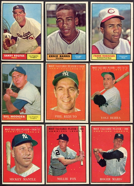 1961 Topps Partial Set of 365 Different Loaded With Stars Mostly Ex-Nrmt