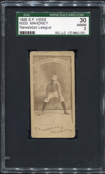 N333 1888 S.F. Hess Newsboy League Mahoney, Rochester SGC 30