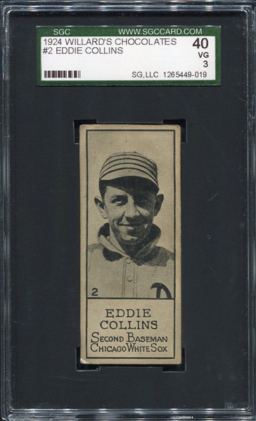 V122 1924 Willards Chocolates #2 Eddie Collins SGC 40
