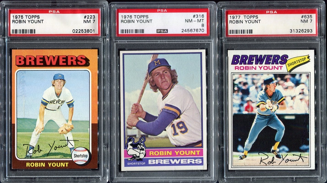 1975-1977 Robin Yount Cards PSA 7 & 8