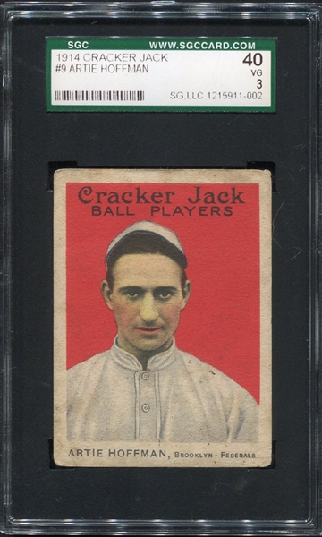 E145-1 1914 Cracker Jack #9 Artie Hoffman Brooklyn Federals SGC 40