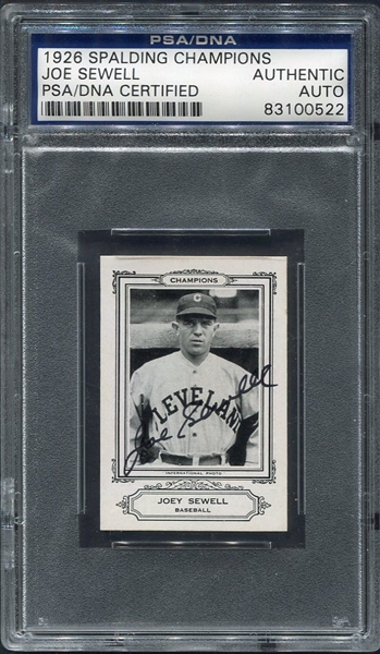1926 Spalding Champions Joe Sewell Autographed PSA/DNA Certified Authentic