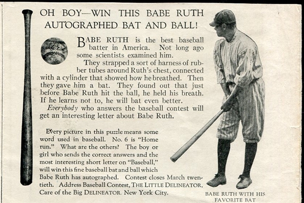 1922 Babe Ruth Baseball Bat & Ball Ad in The Little Delineator