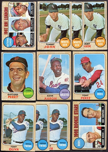 1968 Topps Lot of 84 Mostly Different W/Bench RC Aaron & More