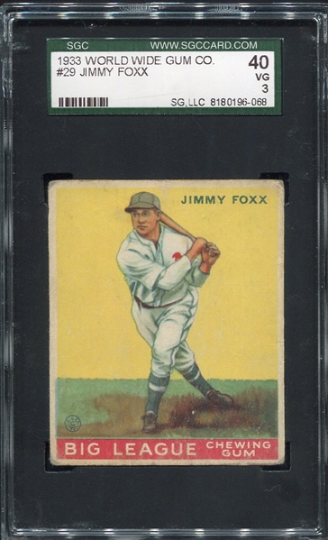 1933 Goudey #29 Jimmy Foxx SGC 40