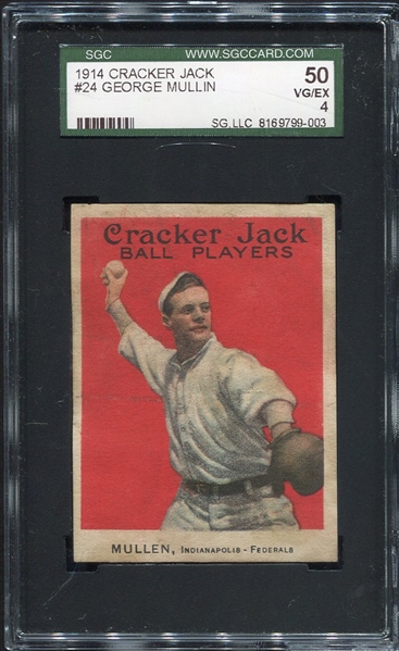 E145-1 1914 Cracker Jack #24 George Mullin Indianapolis Federals SGC 50