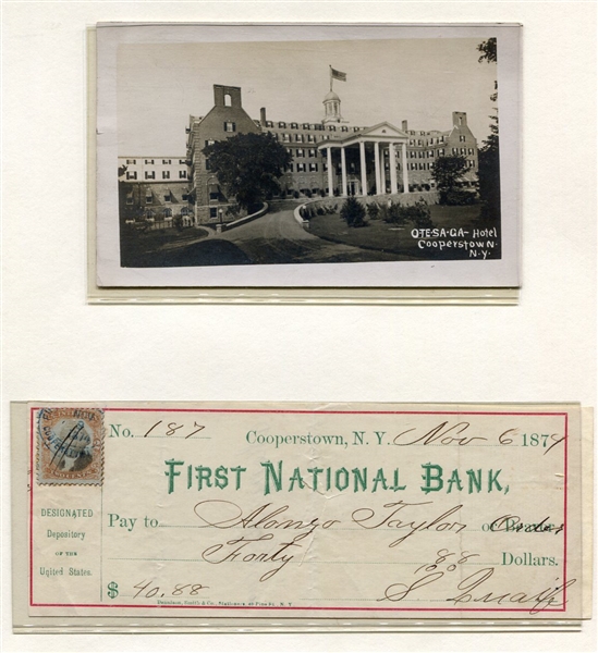 Cooperstown New York Postcard and Bank Check