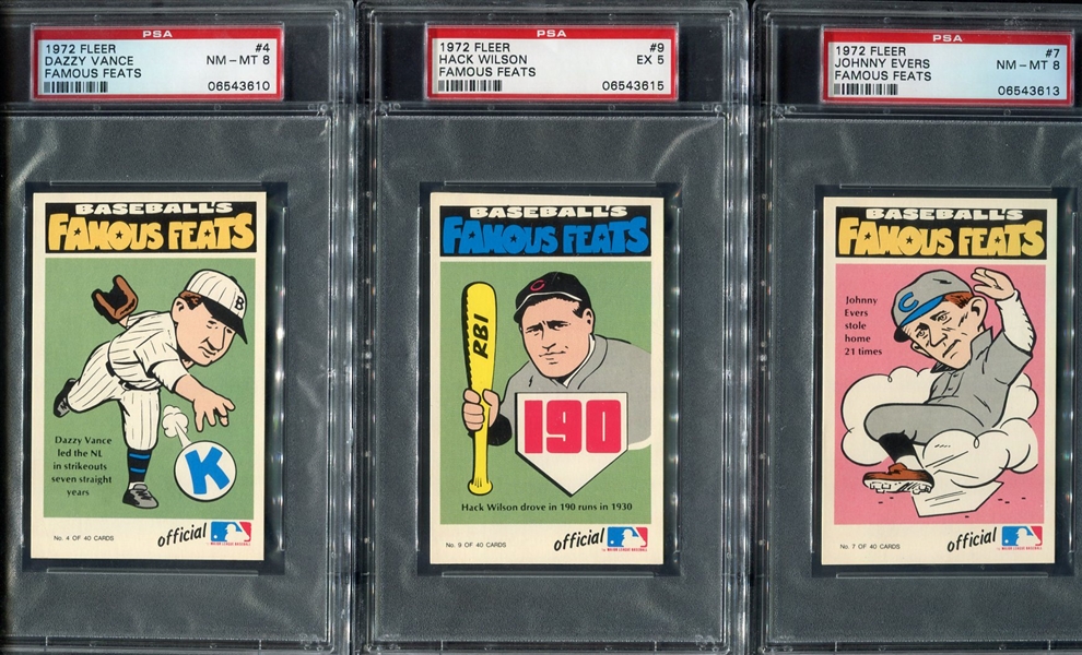 1972 Fleer Famous Feats 18 Different All PSA Graded Most 8 & 9s