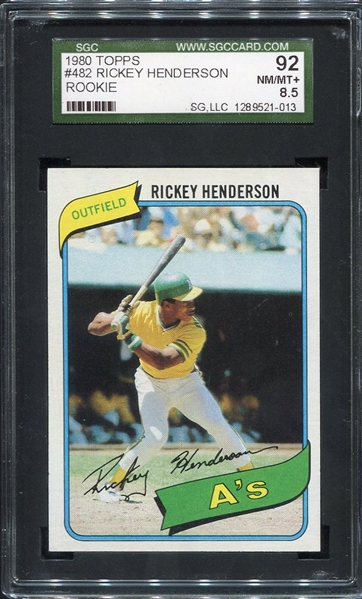 1980 Topps #482 Rickey Henderson Rookie Card SGC 92