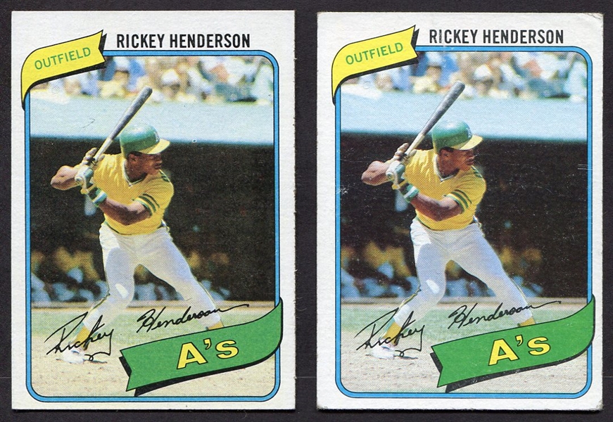 1980 Topps #482 Rickey Henderson Rookie Card Pair of Raw Cards