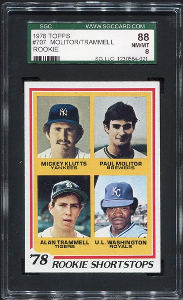 1978 Topps #707 Molitor/Trammell Rookie Card SGC 88