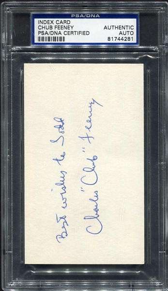 Charles "Chub" Feeney Autographed Index Card PSA/DNA Authentic