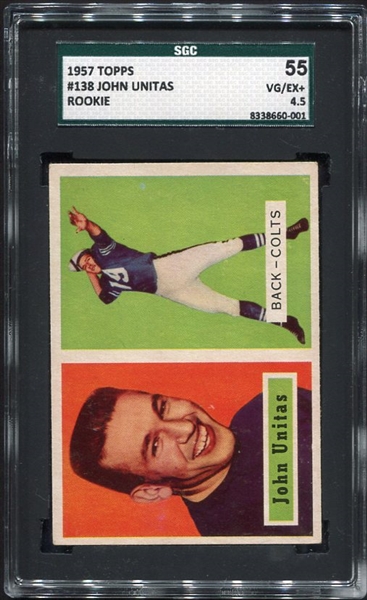 1957 Topps #138 Johnny Unitas Rookie Card SGC 55