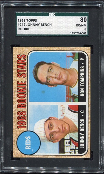 1968 Topps #247 Johnny Bench Rookie Card SGC 80 