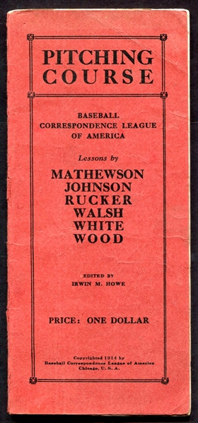 1914 Pitching Course Booklet w/Mathewson Johnson Walsh Rucker Wood & White
