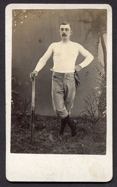 Circa 1880s CDV of Baseball Player w/Bat and Scarf