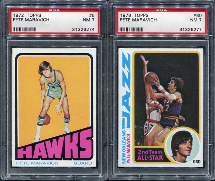 1972 & 1978 Topps Basketball Pete Maravich Pair of PSA 7s