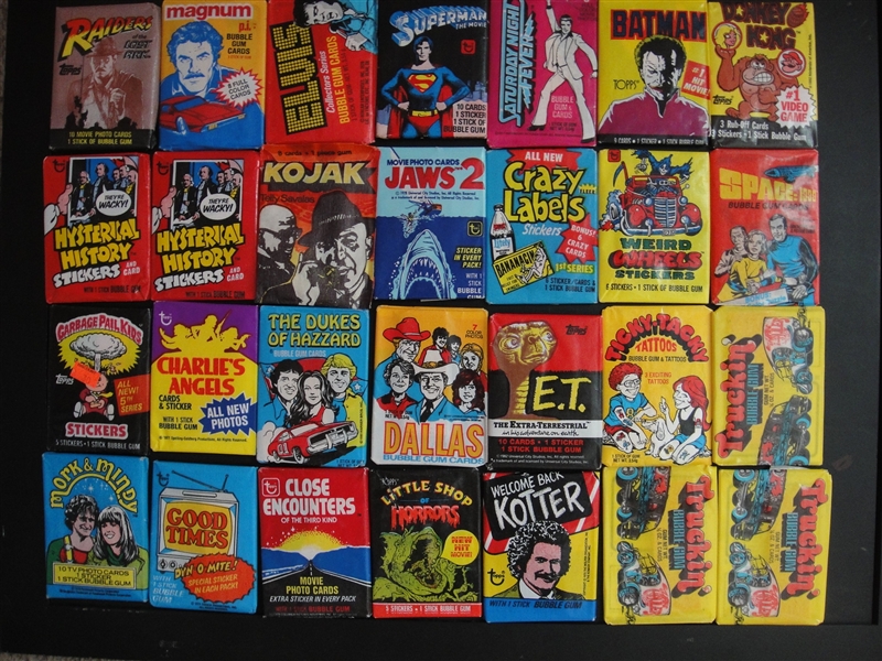 Large 1970s Unopened Wax Pack Collection of 26 Different w/Dupes