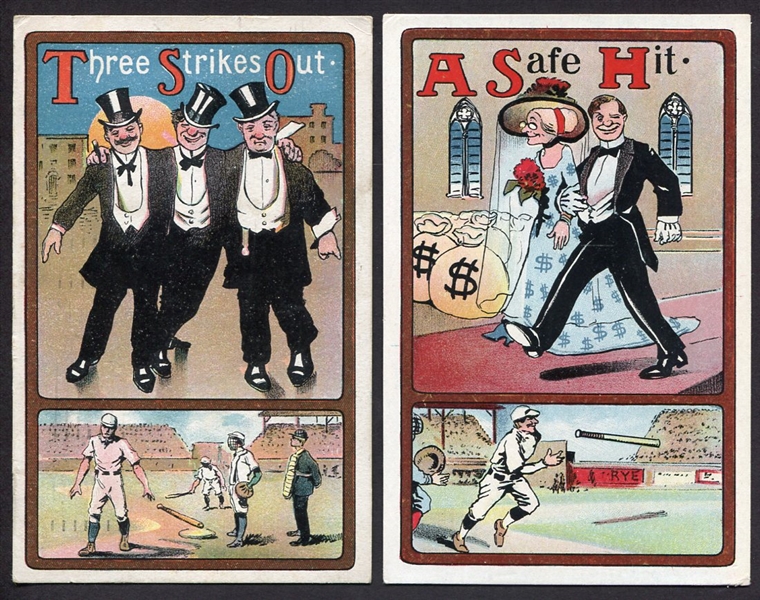 Circa 1911 Pair of Baseball Comic Postcards