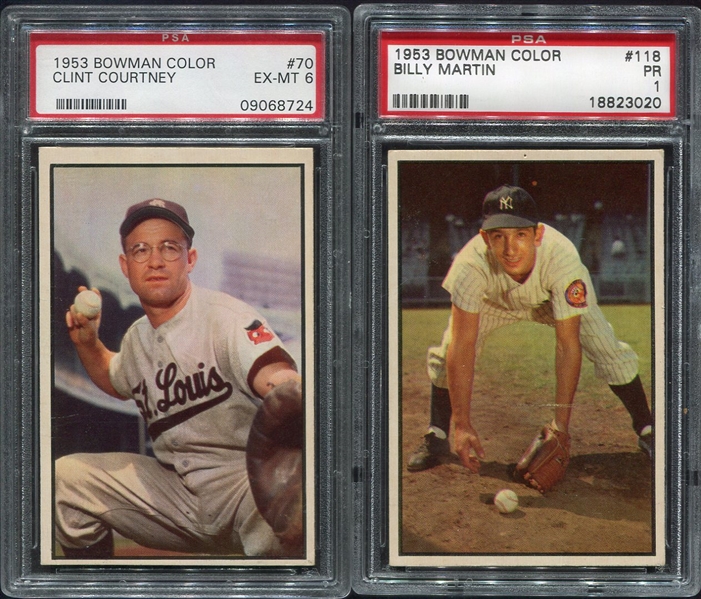 Pair of 1953 Bowman Color #70 Courtney PSA 6 & #118 Martin PSA 1