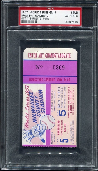 1957 World Series Game 5 Ticket Stub PSA Authentic