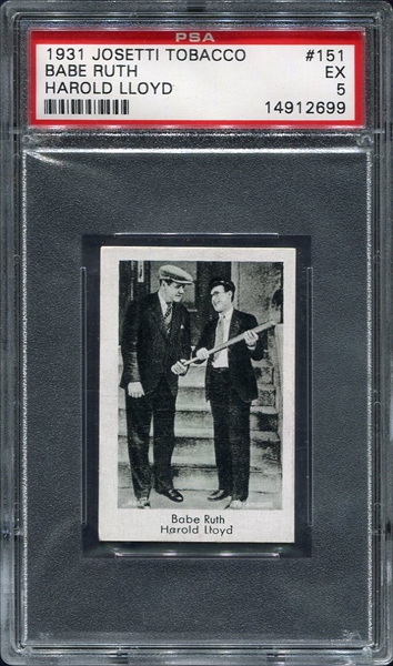 1931 Josetti Tobacco #151 Babe Ruth Harold Lloyd PSA 5