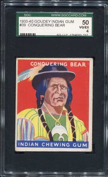 R73 Indian Gum #39 Conquering Bear Blue Panel Series of 48 SGC 50