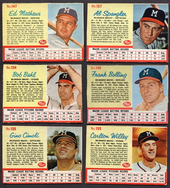 1962 Post Cereal Lot of 5 Different Milwaukee Braves