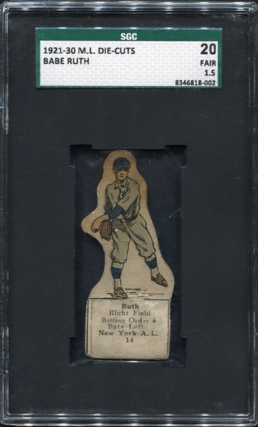 1921-30 Babe Ruth Major League Die-Cut SGC 20