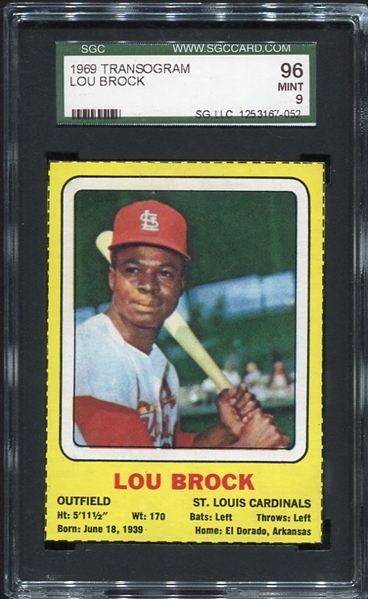 1969 Transogram Lou Brock St. Louis Cardinals SGC 96 Highest Graded!