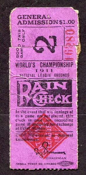 1911 World Series Game 3 Ticket Stub
