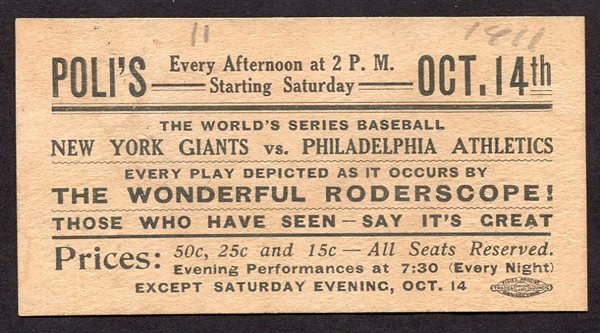 1911 Worlds Series Ad Piece for Following The Game at Polis