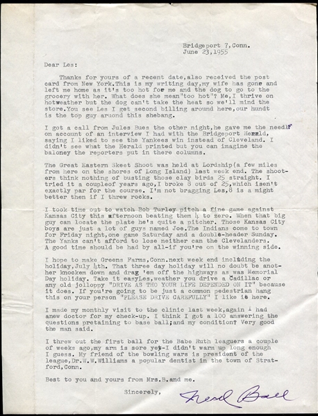 Neal Ball Cleveland/New York T206 Player Signed Letter