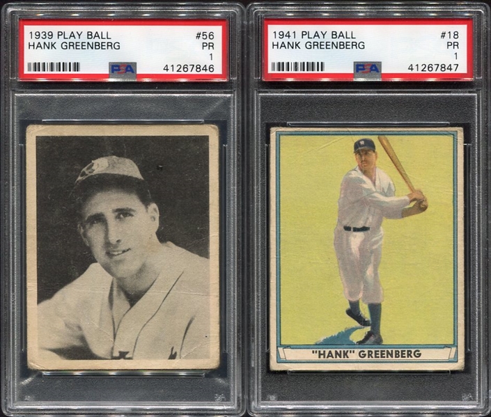 1939 & 1941 Play Ball Hank Greenberg Cards Each PSA 1