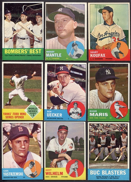 1963 Topps Baseball Near Set 524 of 576 Mostly Ex-Exmt