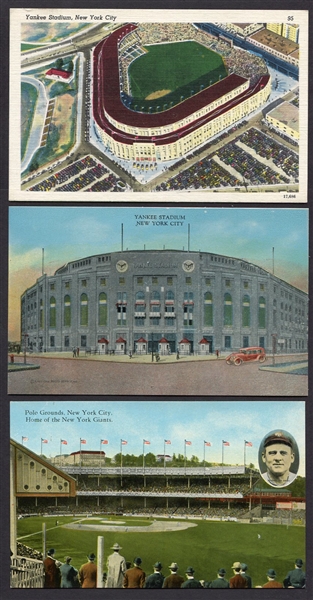 Yankee Stadium and Polo Grounds Lot of 3 Postcards