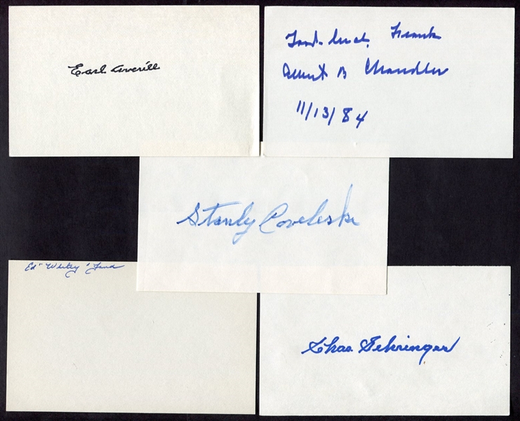 HOF Lot of 5 Autographed Index Cards
