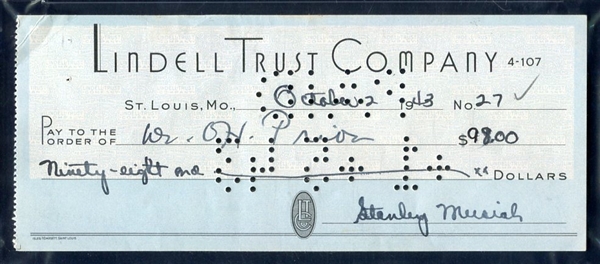 Stan Musial Signed Check "Stanley Musial" PSA/DNA Authentic