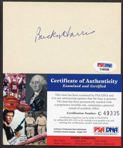Bucky Harris Autographed 3x5 PSA/DNA Certified