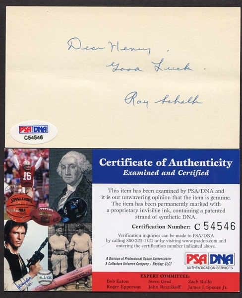 Ray Shalk Autographed 3x5 PSA/DNA Certified