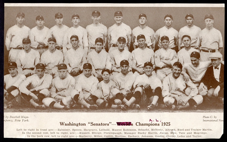 1926 Baseball Magazine Washington Senators 1924 Team photo