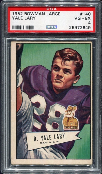 1952 Bowman Large #140 Yale Lary Rookie Card PSA 4