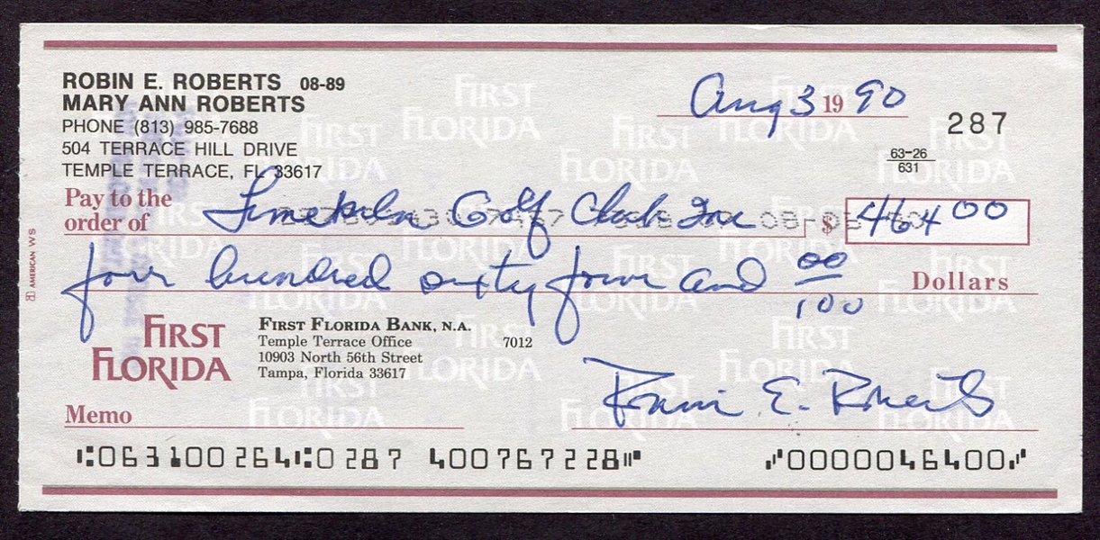 Robin Roberts Signed Personal Check
