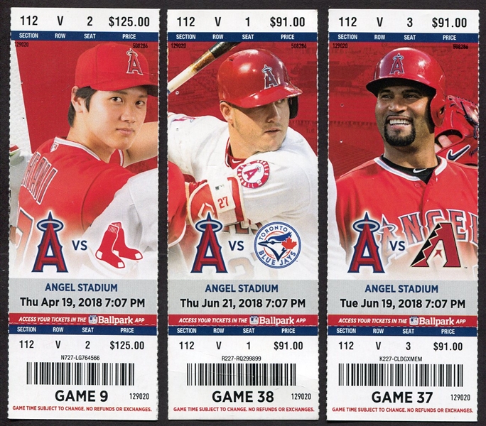 Lot of Three 2018 California Angels Unused Tickets with Otoni Trout & Pujols